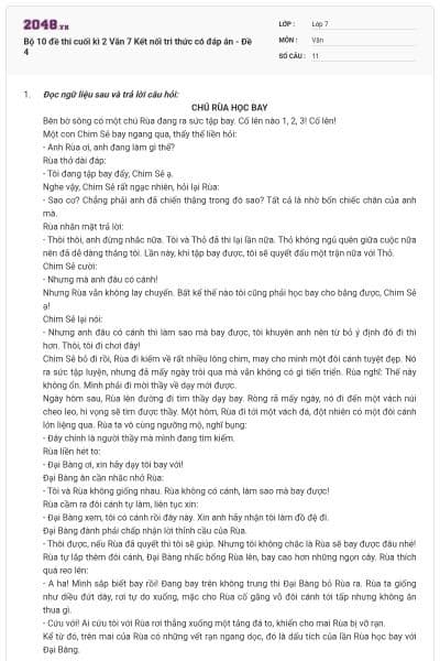 Bộ 10 đề thi cuối kì 2 Văn 7 Kết nối tri thức có đáp án - Đề 4