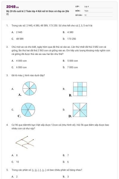 Bộ 20 đề cuối kì 2 Toán lớp 4 Kết nối tri thức có đáp án (Đề 2)