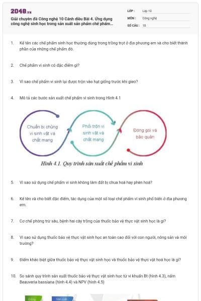 Giải chuyên đề Công nghệ 10 Cánh diều Bài 4. Ứng dụng công nghệ sinh học trong sản xuất sản phẩm chế phẩm sinh học có đáp án