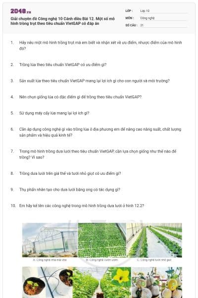 Giải chuyên đề Công nghệ 10 Cánh diều Bài 12. Một số mô hình trồng trọt theo tiêu chuẩn VietGAP có đáp án
