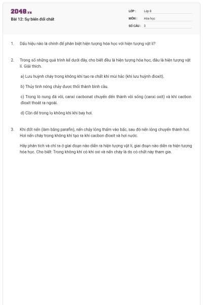 Bài 12: Sự biến đổi chất