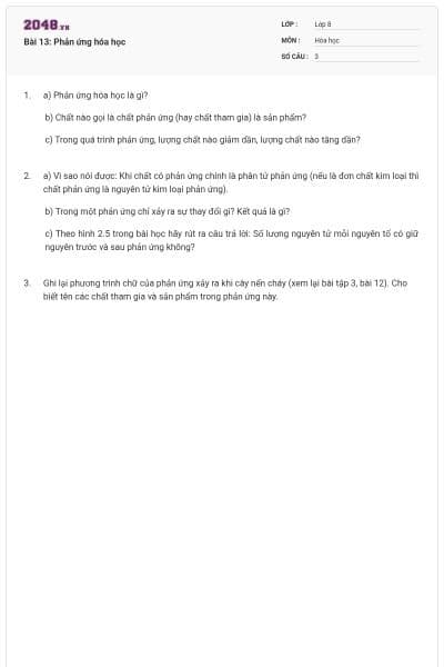 Bài 13: Phản ứng hóa học