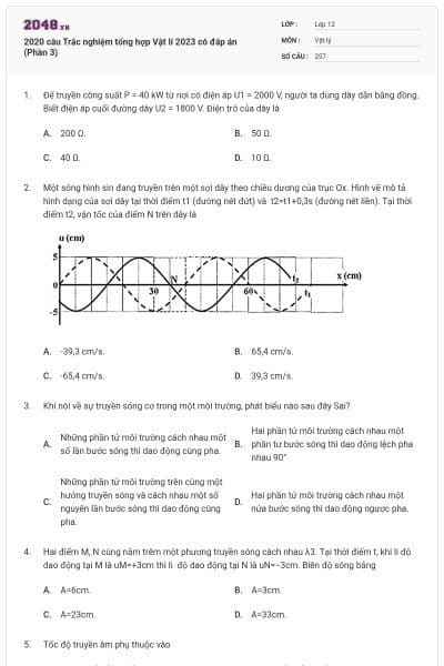2020 câu Trắc nghiệm tổng hợp Vật lí 2023 có đáp án (Phần 3)