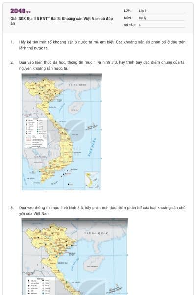 Giải SGK Địa lí 8 KNTT Bài 3: Khoáng sản Việt Nam có đáp án