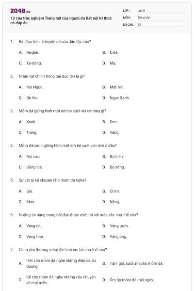 12 câu trắc nghiệm Tiếng hát của người đá Kết nối tri thức có đáp án