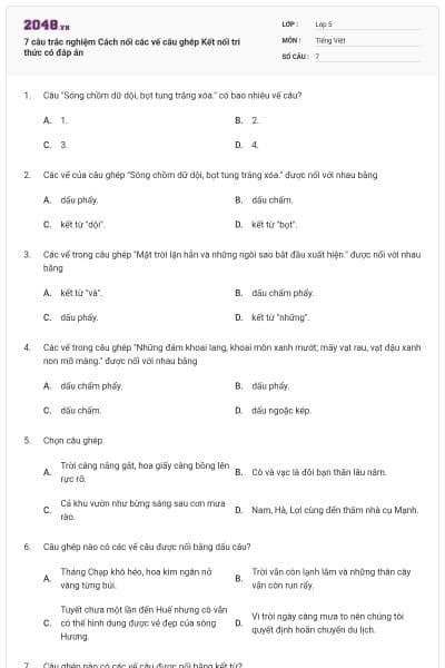 7 câu trắc nghiệm Cách nối các vế câu ghép Kết nối tri thức có đáp án