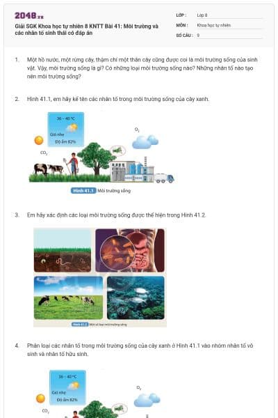 Giải SGK Khoa học tự nhiên 8 KNTT Bài 41: Môi trường và các nhân tố sinh thái có đáp án