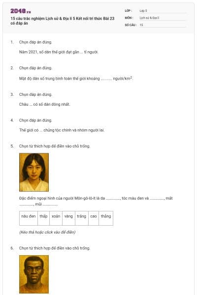 15 câu trắc nghiệm Lịch sử & Địa lí 5 Kết nối tri thức Bài 23 có đáp án