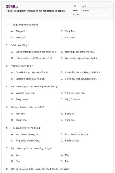 13 câu trắc nghiệm Thư của bố Kết nối tri thức có đáp án