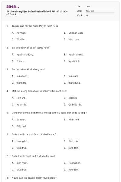14 câu trắc nghiệm Đoàn thuyền đánh cá Kết nối tri thức có đáp án