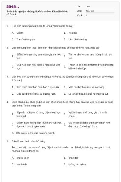 5 câu trắc nghiệm Những ý kiến khác biệt Kết nối tri thức có đáp án