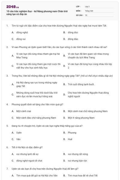 10 câu trắc nghiệm Đọc - kể Nắng phương nam Chân trời sáng tạo có đáp án