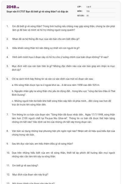 Soạn văn 8 CTST Bạn đã biết gì về sóng thần? có đáp án