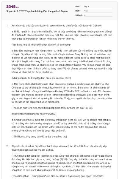 Soạn văn 8 CTST Thực hành tiếng Việt trang 41 có đáp án