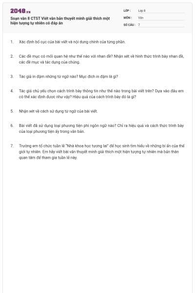 Soạn văn 8 CTST Viết văn bản thuyết minh giải thích một hiện tượng tự nhiên có đáp án
