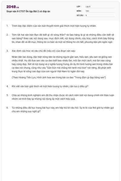 Soạn văn 8 CTST Ôn tập Bài 2 có đáp án