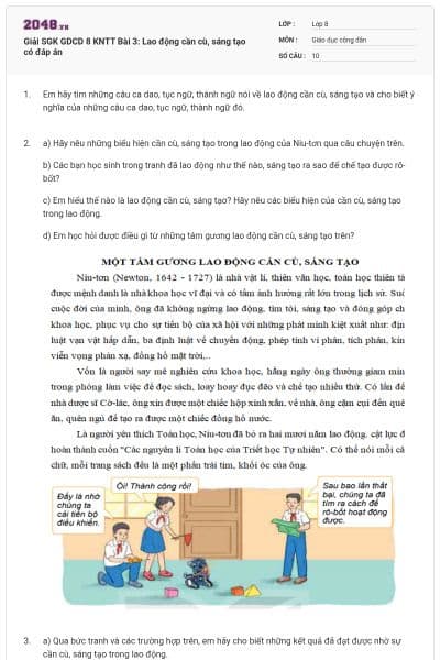 Giải SGK GDCD 8 KNTT Bài 3: Lao động cần cù, sáng tạo có đáp án