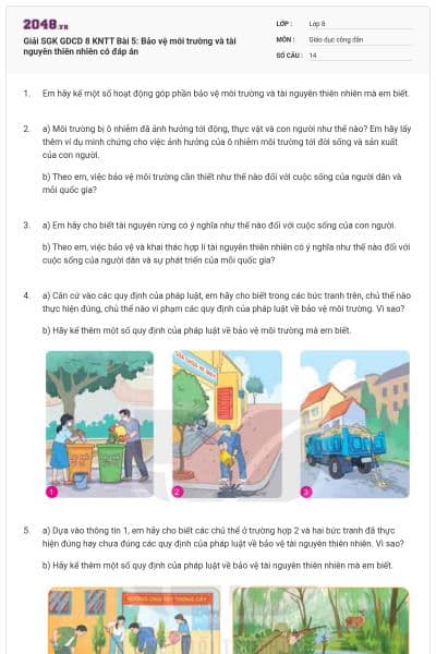 Giải SGK GDCD 8 KNTT Bài 5: Bảo vệ môi trường và tài nguyên thiên nhiên có đáp án