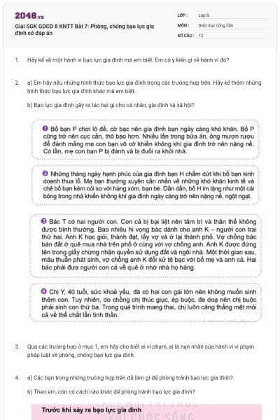 Giải SGK GDCD 8 KNTT Bài 7: Phòng, chống bạo lực gia đình có đáp án