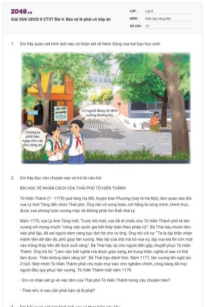 Giải SGK GDCD 8 CTST Bài 4: Bảo vệ lẽ phải có đáp án