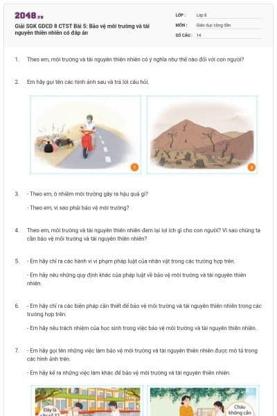 Giải SGK GDCD 8 CTST Bài 5: Bảo vệ môi trường và tài nguyên thiên nhiên có đáp án