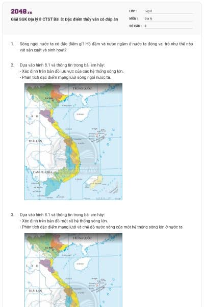 Giải SGK Địa lý 8 CTST Bài 8: Đặc điểm thủy văn có đáp án