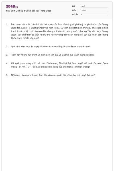 Giải SGK Lịch sử 8 CTST Bài 15: Trung Quốc