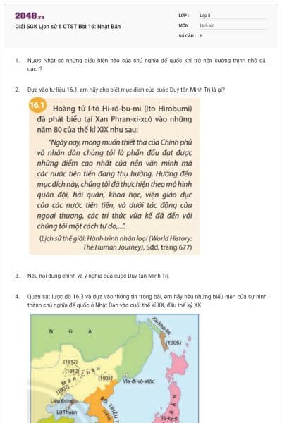 Giải SGK Lịch sử 8 CTST Bài 16: Nhật Bản