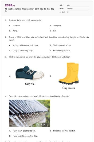 10 câu trắc nghiệm Khoa học lớp 4 Cánh diều Bài 1 có đáp án