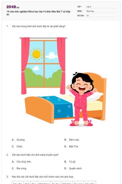 10 câu trắc nghiệm Khoa học lớp 4 Cánh diều Bài 7 có đáp án