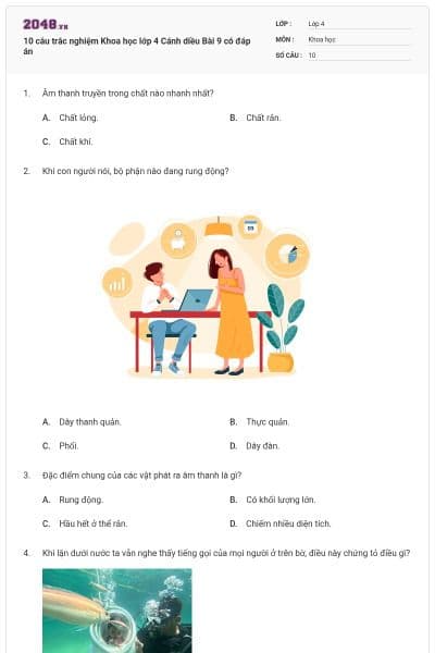 10 câu trắc nghiệm Khoa học lớp 4 Cánh diều Bài 9 có đáp án