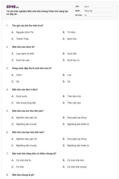 16 câu trắc nghiệm Một mái nhà chung Chân trời sáng tạo có đáp án