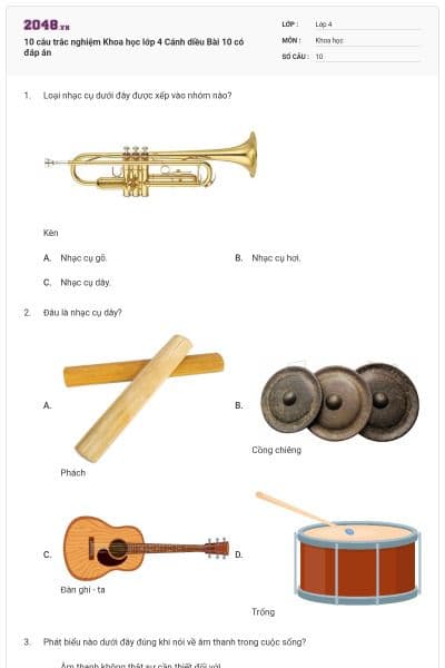 10 câu trắc nghiệm Khoa học lớp 4 Cánh diều Bài 10 có đáp án