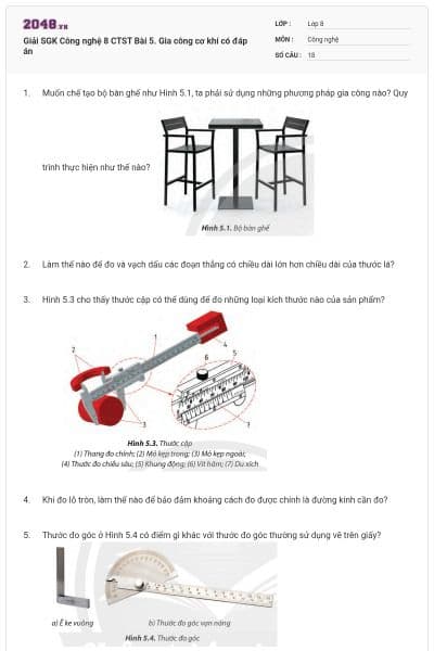 Giải SGK Công nghệ 8 CTST Bài 5. Gia công cơ khí có đáp án