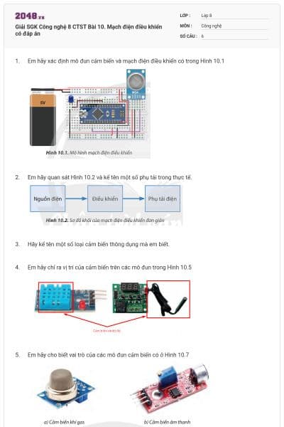 Giải SGK Công nghệ 8 CTST Bài 10. Mạch điện điều khiển có đáp án