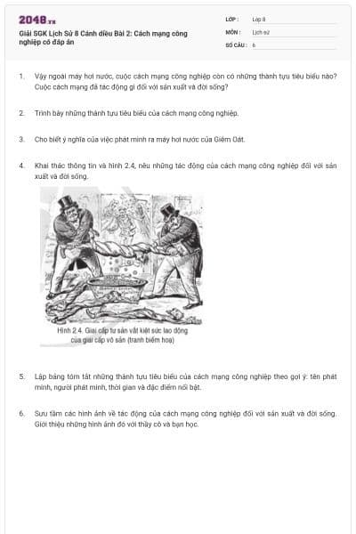 Giải SGK Lịch Sử 8 Cánh diều Bài 2: Cách mạng công nghiệp có đáp án