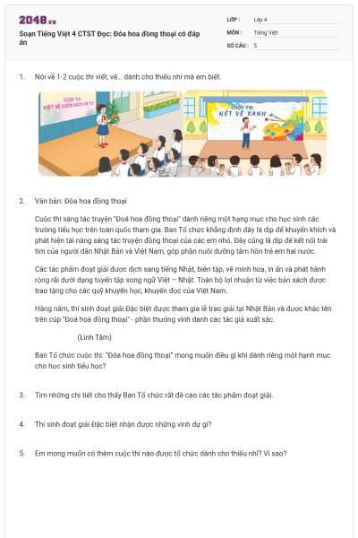 Soạn Tiếng Việt 4 CTST Đọc: Đóa hoa đồng thoại có đáp án