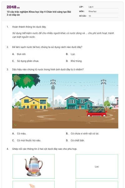 10 câu trắc nghiệm Khoa học lớp 4 Chân trời sáng tạo Bài 3 có đáp án