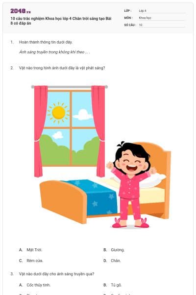 10 câu trắc nghiệm Khoa học lớp 4 Chân trời sáng tạo Bài 8 có đáp án