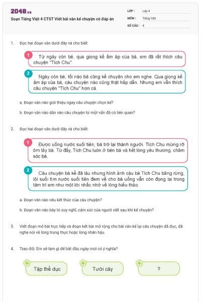 Soạn Tiếng Việt 4 CTST Viết bài văn kể chuyện có đáp án