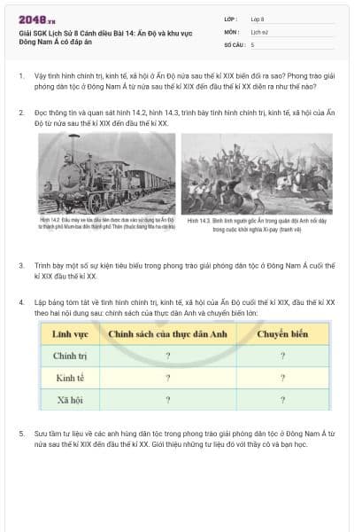 Giải SGK Lịch Sử 8 Cánh diều Bài 14: Ấn Độ và khu vực Đông Nam Á có đáp án