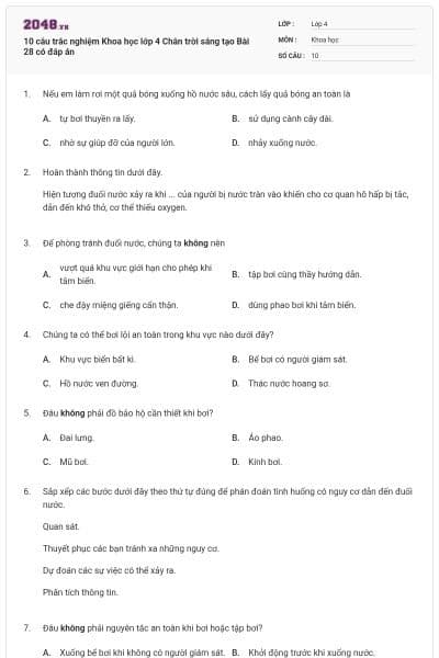 10 câu trắc nghiệm Khoa học lớp 4 Chân trời sáng tạo Bài 28 có đáp án