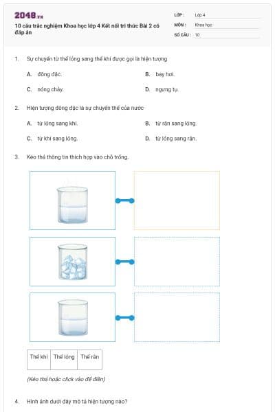 10 câu trắc nghiệm Khoa học lớp 4 Kết nối tri thức Bài 2 có đáp án