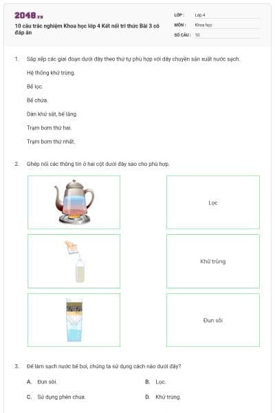 10 câu trắc nghiệm Khoa học lớp 4 Kết nối tri thức Bài 3 có đáp án