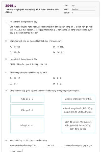 10 câu trắc nghiệm Khoa học lớp 4 Kết nối tri thức Bài 6 có đáp án