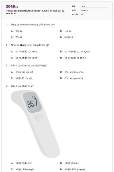 10 câu trắc nghiệm Khoa học lớp 4 Kết nối tri thức Bài 12 có đáp án