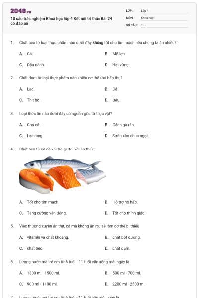 10 câu trắc nghiệm Khoa học lớp 4 Kết nối tri thức Bài 24 có đáp án