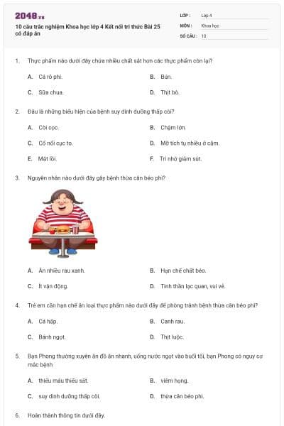 10 câu trắc nghiệm Khoa học lớp 4 Kết nối tri thức Bài 25 có đáp án