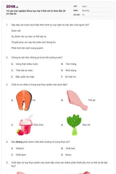 10 câu trắc nghiệm Khoa học lớp 4 Kết nối tri thức Bài 28 có đáp án