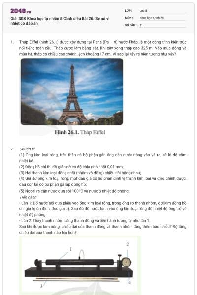 Giải SGK Khoa học tự nhiên 8 Cánh diều Bài 26. Sự nở vì nhiệt có đáp án